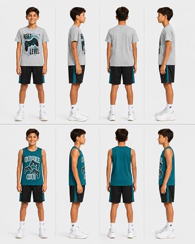 Image of Pro Athlete Boys Active Shorts Set - 3 Piece Athletic Dry Fit Graphic Tees Tank Tops and Basketball Shorts for Boys