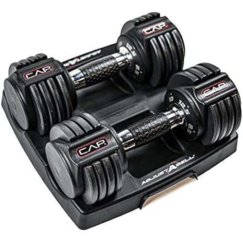 CAP ADJUSTABELL Adjustable Dumbbell Set, Premium Quick Select Adjustable Weights for Strength Training, Singles & Pairs, 12.5 LB, 25 LB & 55 LB, Round Dumbbells, Multiple Grip Handle Options