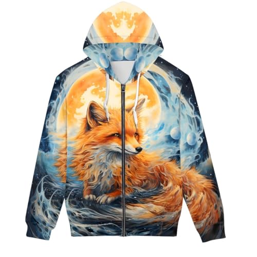 KIDVOVOU Men's Galaxy Wolf Hoodie Cool 3D Print Graphic Hoodies Long Sleeve Zip Up Hoodie Pullover Sweatshirts