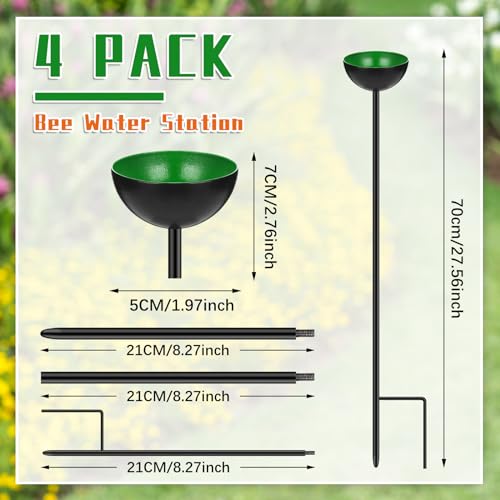 Lineshading 4 Pcs Bee Watering Station Butterfly Water Catcher Cups Small Insects Bee Feeders for Outside Feeding and Watering Metal Garden Stakes Garden Sculpture Decor