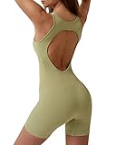 elelady Women's Workout Yoga Gym Jumpsuit Seamless One Piece Backless Tummy Control Padded Sports Br