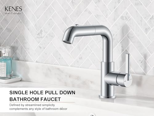 KENES Pull Down Bathroom Faucet 1 Hole, Chrome Single Handle Vanity Faucet by KENES - Used condition - Image 2