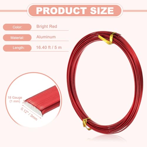 Image of uxcell 18 Gauge Flat Aluminum Wire, 16.40 ft 3mm Wide Aluminum Crafts Wire for Flower Bonsai Crafts Carving DIY Bezel Sculpting Gem Metal Wrap, Bright Red