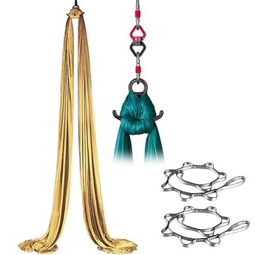 Sedas aéreas, hamacas de yoga, kit de práctica de hamaca de yoga, con conector giratorio de 360°, telas de baja elasticidad, para principiantes, baile en casa, gimnasia de interior