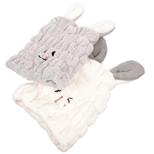 POPETPOP 2 Pièces Bonnet de Bain pour Garçon et Filles Oreilles de Lapin en Polaire Corail, Doux et Facile à Utiliser, Serviette Absorbante pour Voyage et Hôtel