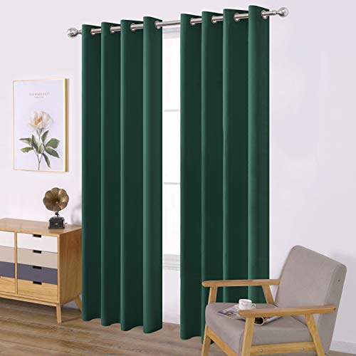 Image of LEMOMO Dark Green Blackout Curtains /52 x 84 Inch Long /Set of 2 Curtain Panels /Thermal Insulated Room Darkening Curtains for Bedroom