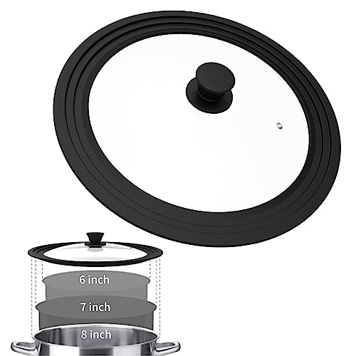 Universal Lid For Pots, Pans And Skillets Vented Tempered Glass With Heat Resistant Silicone Rim, Fits 6 Inch, 7 Inch, 8 Inch Cookware, Replacement Lid, Black #TOP2