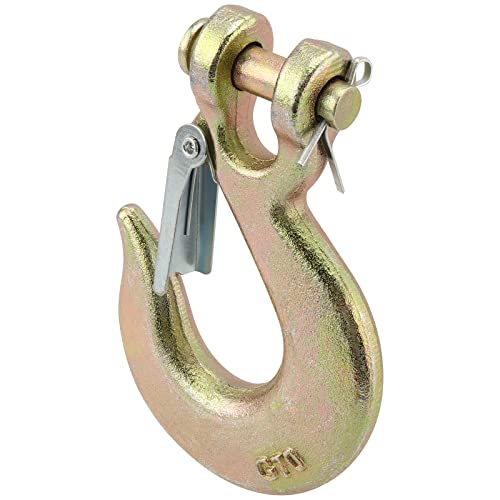 Jeuihau 4 Pcs 3/8 Inch Chain Hooks, Heavy Duty Clevis Slip Hook, Clevis Grab Hook With Latch, Forged Steel Clevis Slip Hook For Trailer, Hanging And Lifting, 6613 Lbs Capacity, Gold #TOP4