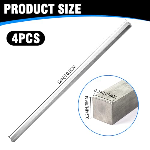 Image of 4 Pcs 1 /4 inch x 1 /4 inch x 12 inch Square Steel Key Stock, Cold-Drawn Stainless Steel Bars Metal Bars, Precision Key Stock