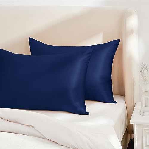 Image of THXSILK 100% Pure Mulberry Silk Pillowcase for Hair and Skin, 30 Momme, 6A+ Grade Silk Pillow Case Queen Size 20 inchx30 inch, Real Silk Pillowcase with Zipper, Anti Aging Acne Free (Navy Blue)