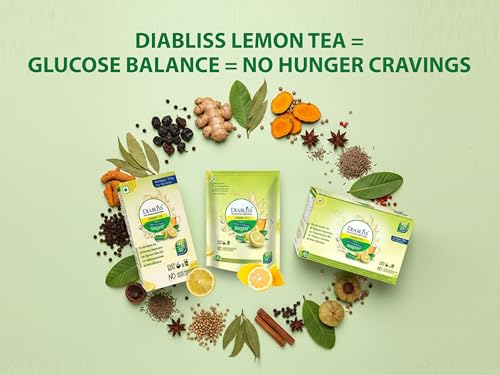 Image of Diabliss Herbal Wellness Lemon Tea - Low GI Instant Tea with 17 Herbs & Spices | Natural Lemon Flavour | Glucose-Friendly Drink for Daily Wellness | Trusted by Consumers in 3 Continents | 30x10 Sachet Box