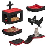 YITAHOME Gotisch Kletterwand Katzen Set aus Flanell, 5-Teiliges Stabiler Katzenmöbel mit Katzenhaus, Katzenbett, Katzenhängematte, Sisalsäule mit Spinne für Katze Schlafen Spielen Lounging
