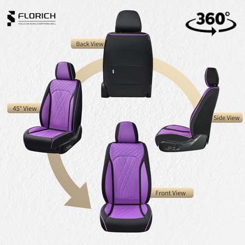 Image of FLORICH Seat Covers for Cars Purple Leather Car Seat Covers Front Pair Breathable Automotive Car Seat Cover Non-Slip Easy Installation Comfortable Universal Fit for Most Car Truck SUV, Black&Purple