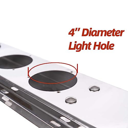 Image of Mud Flap Hangers for Semi Trucks, Stainless Steel, Length 30.0 inch, Bolt Spacing: 2-1 /2 inch, 3 Round Holes for Rear Lights, All in One Kit - Mirror Finished, Mud Flap Holders for Semi Trucks