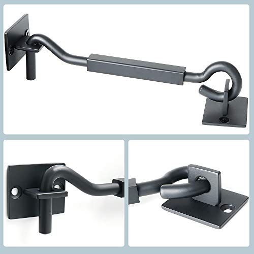 Alise 6-Inch Heavy Duty Hook And Eye Latch Lock For Sliding Doors Windows,Solid Sus304 Stainless Steel Gate Hooks Catch Lock,Matte Black Finish #TOP2