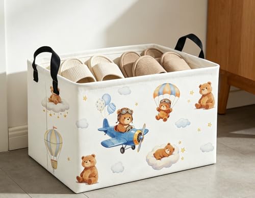 Image of Rectangle Kids Baskets Bear Basket Cute Storage Bin Organizer Boys Box for Room Decor Gift Basket(Bear)