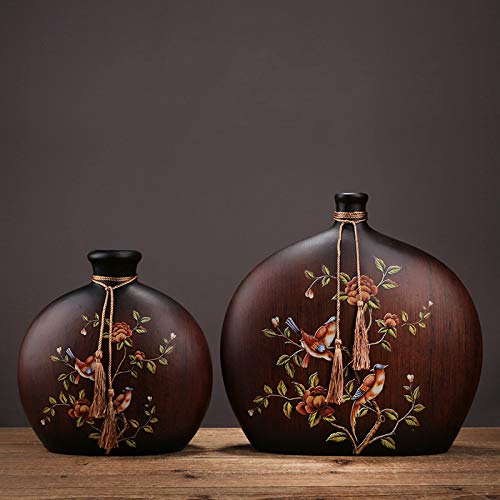 Keramische Vaas Woonkamer Entree Thuiskantoor Tv Teller Vaas Gedroogde Bloemen Simulatie Bloem Decoratieve Vaas 34.5x34x3cm, 27x26x5cm, 2 Stuks - Afbeelding 4