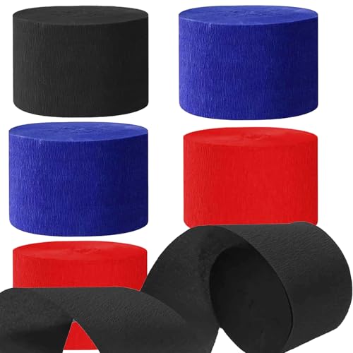 Image of We Moment Black Blue and Red Paper Streamers Party Streamer 1.8 Inch Widening 6 Rolls,Black Blue Red Party Decorations Streamer 82 feet per roll for Birthday Decorations