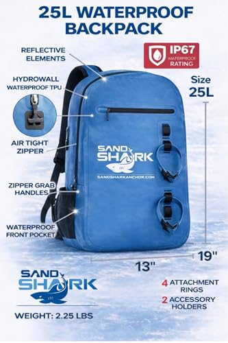Mochila impermeable SandShark 25L – Mochila sumergible IP67 con cremallera hermética, carcasa TPU, funda para laptop – Bolsa seca impermeable para bote, playa, natación, viaje y deportes acuáticos miniatura 2