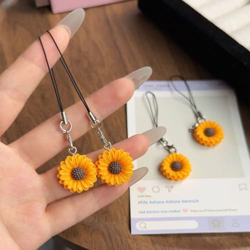 Image of 8 Pieces Phone Charms, Sunflower Charms for Phone Case, Cute Bag Charms for Handbags, Phone Accessories for Girls, Mobile Keychain, Aesthetic Keychains for Women