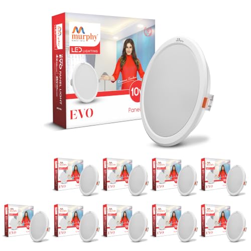 Image of Murphy EVO 10W Round LED Panel Light | 3000K Warm White| Recessed Ceiling Light | 1000 Lumens | 100mm Cutout | BIS Approved | 4kV Surge Protection | 2-Year Warranty | Pack of 10