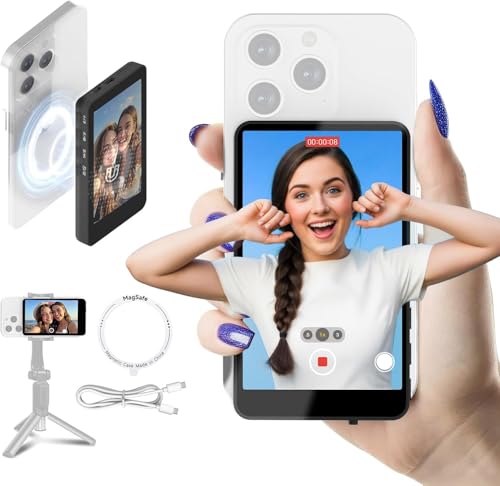 Image of Phone Vlog Selfie Monitor Screen, Magnetic Vlog Selfie Monitor Screen, Wireless Back Camera Monitor for Vlog Live Stream TikTok, Compatible with iPhone 12-16 & Android(Black)