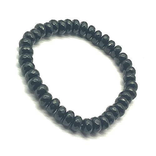Bracelet spinelle noir 8mm perles rondelles facettées élastique 18cm lithothérapie mixte