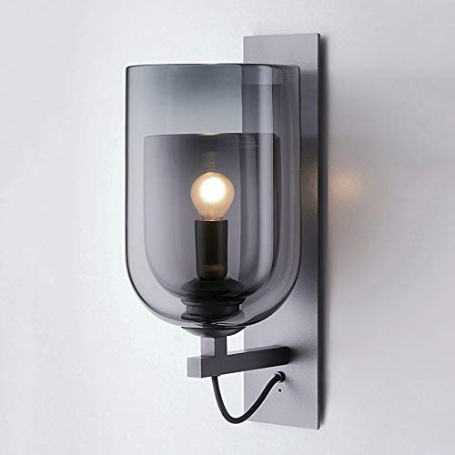 Preisvergleich Produktbild Wandleuchte Glas Single Head Wandleuchte, einfache Eisen E14 Schwarz Wandleuchte, Schlafzimmer Nachttischlampe Wohnzimmer Corridor Hotel Wandleuchte