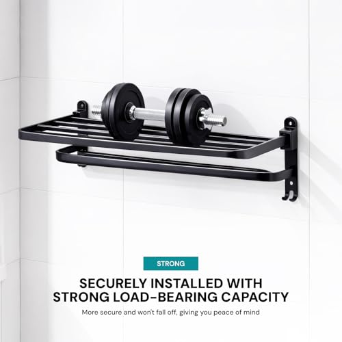 Image of MIORAH 24 Inch Powder - Coated Aluminium Towel Rack for Bathroom - Rust - Free, Space - Saving Bathroom Towel Rack Easy Installation Black