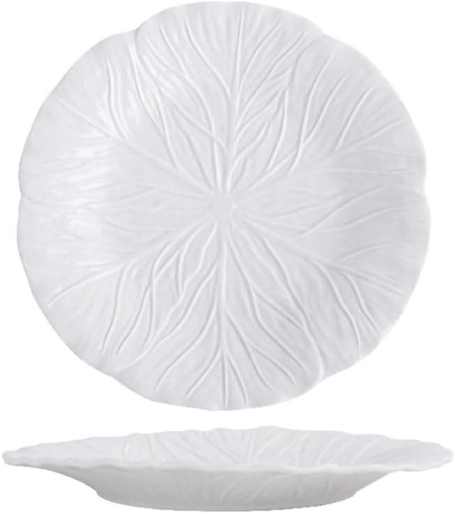 WAIT FLY Ceramic White Cabbage Dinner Plates 2 PCS Serving Plates for Salad Dessert Appetizer-8.0 Inch