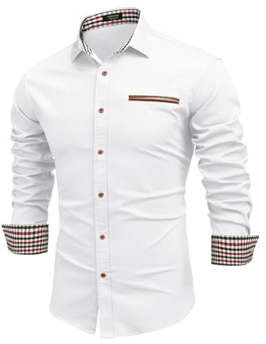 COOFANDY Herren Hemden Jeanshemd Herren Langarm Slim Fit Cowboy Langarmhemd Denim Shirt Herrenhemd Trachtenhemd Freizeithemd Reines Weiß L