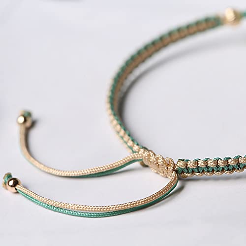 Hand-Woven Green Bracelet For Women Natural Jadeite Donut Charm, 14K Gold Filled Bead Jade Rope Adjustable Bracelets Lucky Jewelry Gift For Mom (White Green) #TOP5