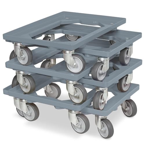 BRB Lot de 6 roulettes logistiques pour caisses 600 x 400 mm - Charge maximale : 250 kg - Gris