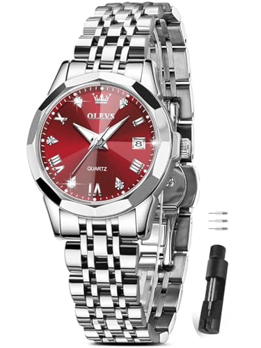 Image of OLEVS Watches Women with Date Silver Stainless Steel Luxury Ladies Watches with Small Writs Diamond Watches for Women Waterproof Elegant Dress Quartz Analog Women's Wrist Watches Reloj de Mujer