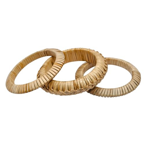 Pure Hands Handwoven Cane Bangle Set Natural Basket Weave Jewelry Studio – 3-Piece Rattan Bracelets for Women – Eco-Friendly Handmade Accessories
