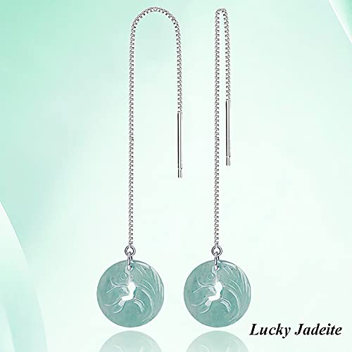 Dainty 925 Sterling Silver Chain Natural Blue Jadeite Earrings, Long Dangle Drop Threader For Women Girls Chinese Luck Jewelry Gift For Mom (Fox) #TOP7