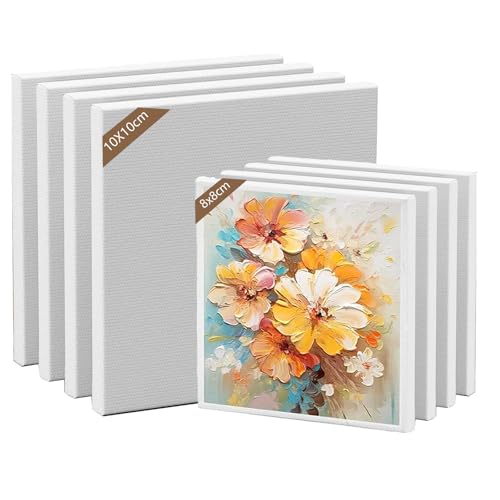 8 lienzos para pintar pequeños, 8 x 8 cm/10 x 10 cm, lienzos blancos para pinturas acrílicas, pinturas al óleo acrílicas, principiantes, estudiantes, artistas, niños, adolescentes (blanco 1)