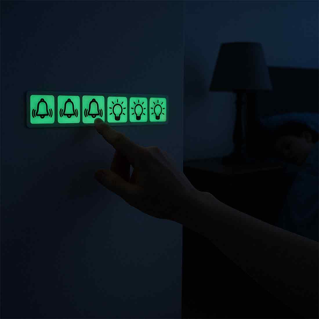Phosphorescents Autocollants pour Interrupteur avec 10 Cloches et 10 Autocollants Symbole de Lumière (14 mm)