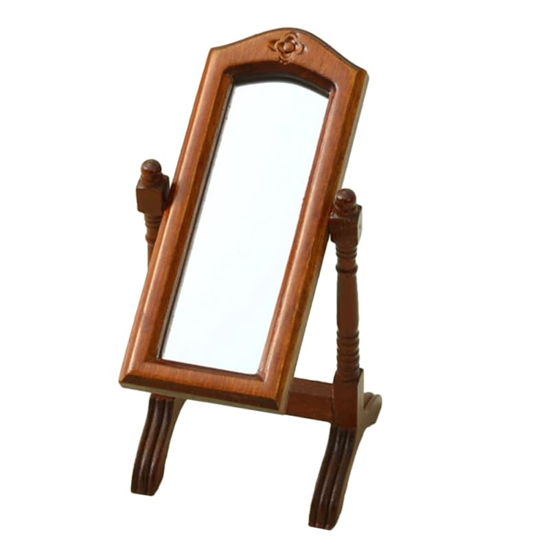 Espejo vintage en miniatura FRCOLOR madera de nogal accesorio para casa de muñecas 7