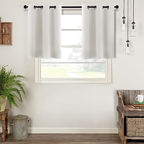 Mrtrees Blackout Kitchen Tier Curtains, Short Cafe Curtains Room Darkening, Triple Weave Small Bathroom Window Curtain Tiers Grommet Top Half Window Treatment(2 Panels, 34X30 Inches, Greyish White) #TOP9