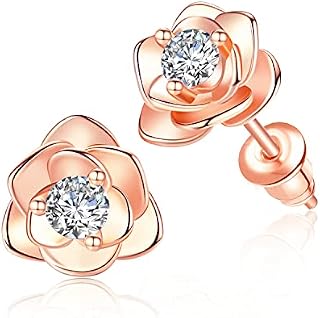 Flower Stud Earrings for Women, Tiny Cubic Zirconia Studs Earrings Hypoallergenic Earrings(White/Yellow/Rose Gold)
