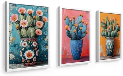Kit 3 quadros 18x24 cm, moldura e vidro, vasos coloridos
