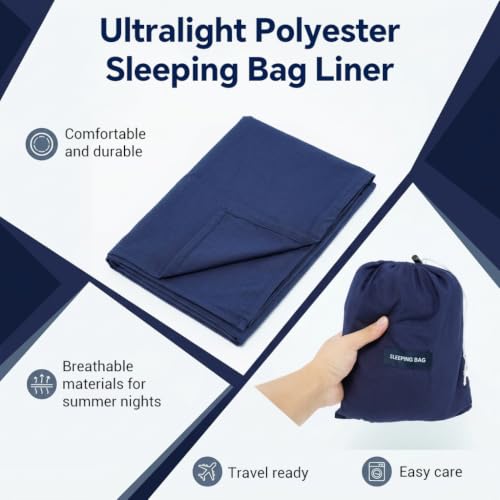 Image of Proberos Sleeping Bag Liner with Zipper Traveling Sheet Sack | Made of smooth polyester fabric, breathable and brings soft cozy touch for hotels or outdoor camping