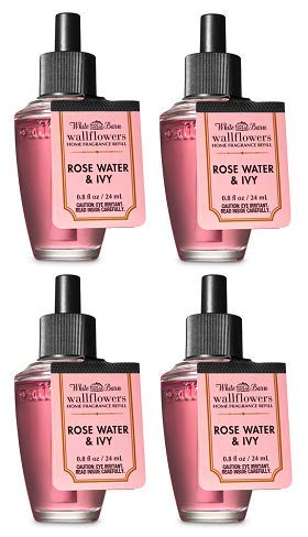 Bath and Body Works 4 Pack Rose Water & Ivy Wallflowers Fragrance Refill. 0.8 fl oz.