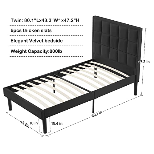 Flolinda Twin Bed Frames Velvet Upholstered Twin Platform Bed Frame Tufted Twin Bed With Headboard No Box Spring Needed Mattress Foundation Stable Noise-Free Easy Assembly #TOP1