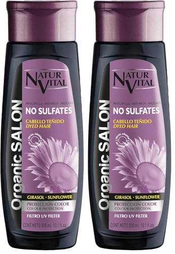NaturVital - Mascarilla Organic Salon Protección Color, Sin Sulfatos ni Parabenos ni Siliconas, con Keratina y Filtro UV, para Pelo Teñido o con Mechas, 300 ml (Paquete de 2)
