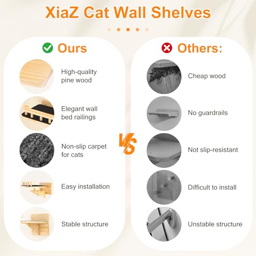 Image of XiaZ Cat Wall Shelves, Cat Wide Climber Shelf with 3 Perch Steps, Kitty Wall Mounted Wooden Furniture up to 25lbs, Durable Floating Cats Stairs for Indoor Sleeping, Playing, Climbing and Lounging