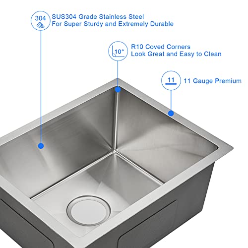 Tsibomu 20 X 16 Inch Undermount Kitchen Sink,Stainless Steel Single Bowl Small Bar Sink, Brushed Nickel #TOP4