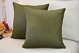 MoonRest (Set of 2) Faux Suede Polyester Microfiber Decorative Throw Pillow Case Cushion Cover with Hidden Zipper for Couch Bed Sofa, Solid Color Soft Pillowcases (18' x 18', Olive)