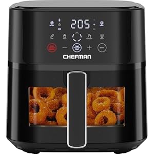 Chefman Air Fryer – 5.7L Compact Airfryer for Quick, Easy Meals, Features Hi-Fry Technology for Extra Crisp, Easy-View Window, Touch Controls with 4 Presets, Nonstick & Dishwasher Safe Basket – Black